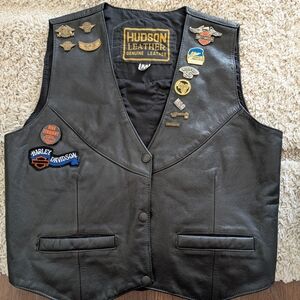 Hudson Jeans Black Leather Jacket with Gold Accents